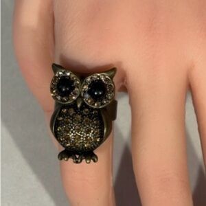 Sparkling Owl Statement Ring - Adjustable Band